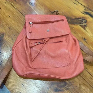 Valentina Orange Pebble Leather Backpack w/ Brown straps Bag Purse Made In Italy